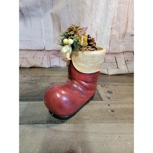 Wooden stocking boot pine cone present wreath xmas decor
